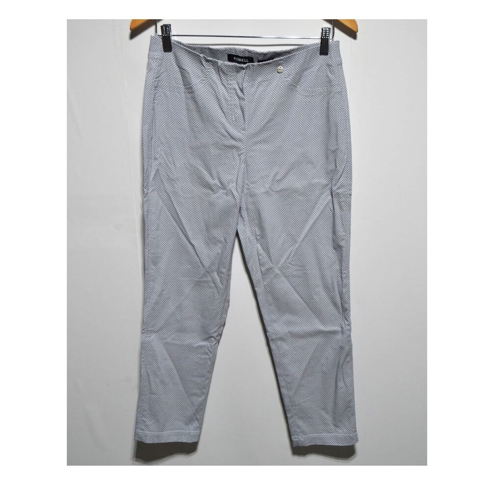 Robell Modell Bella 09 Ankle Grazer Blue & White Pull on Pants Size 8 Office